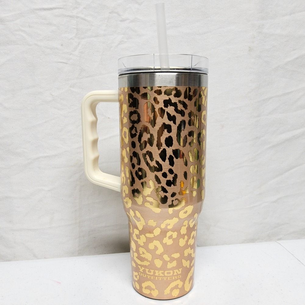 Buc-ee's Yukon Outfitters Tumbler 40oz Rose Gold Leopard Print Beaver Logo Lid - Picture 5 of 10